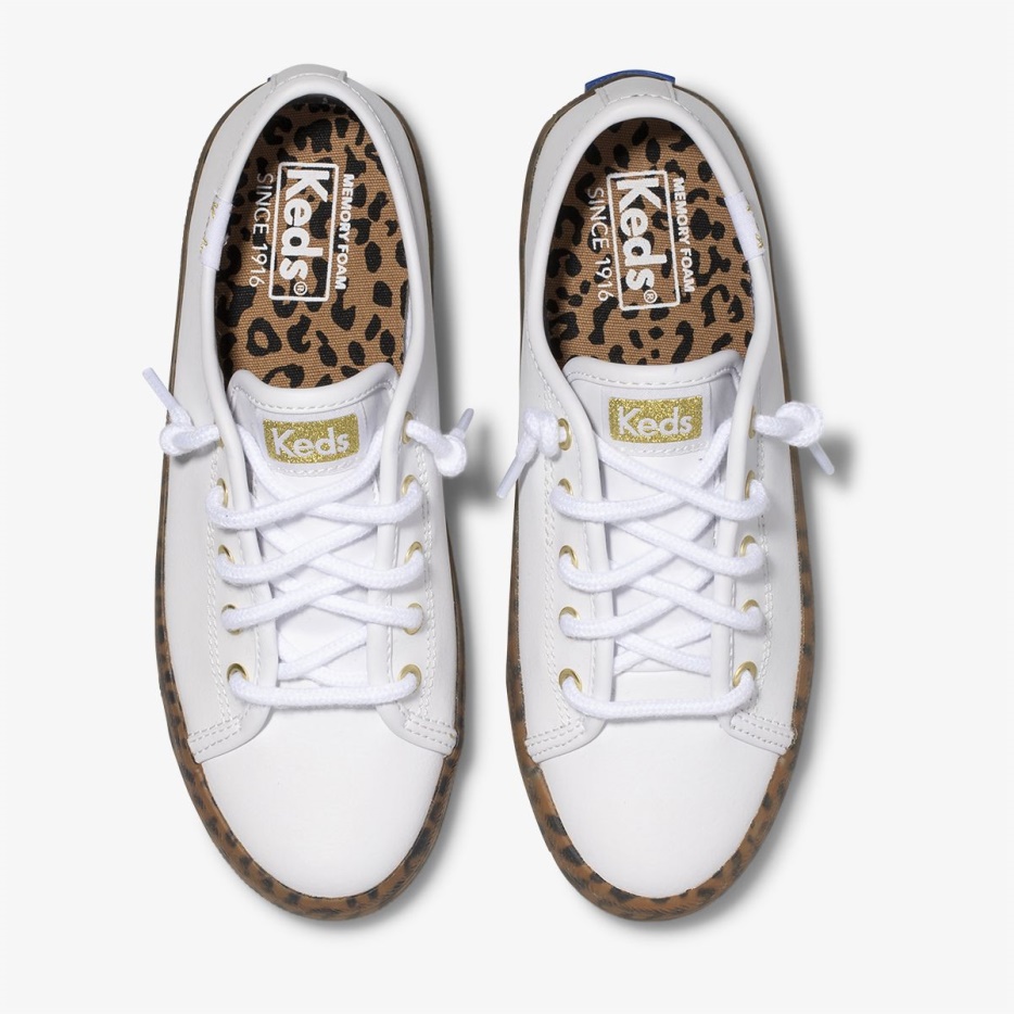 Kickstart Luipaard Foxing Sneaker Voor Grote Kinderen Keds Wit