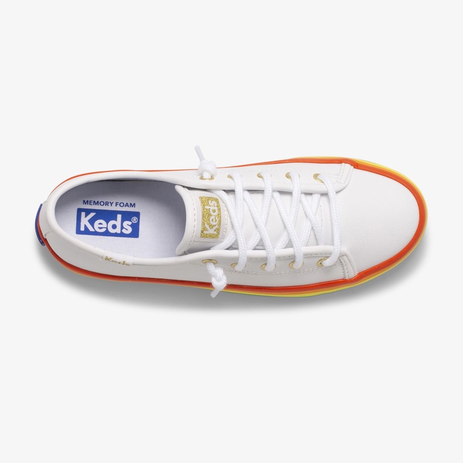 Keds Big Kid's Kickstart Leer Regenboog Wit/regenboog