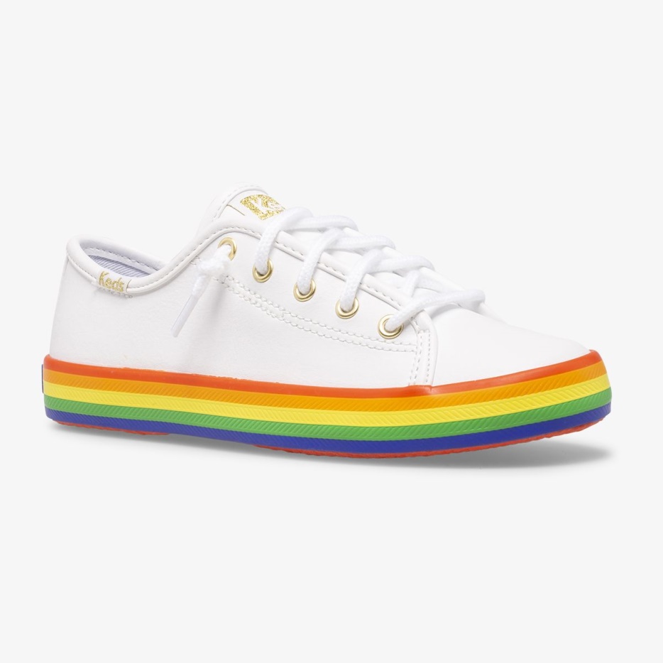 Keds Big Kid's Kickstart Leer Regenboog Wit/regenboog
