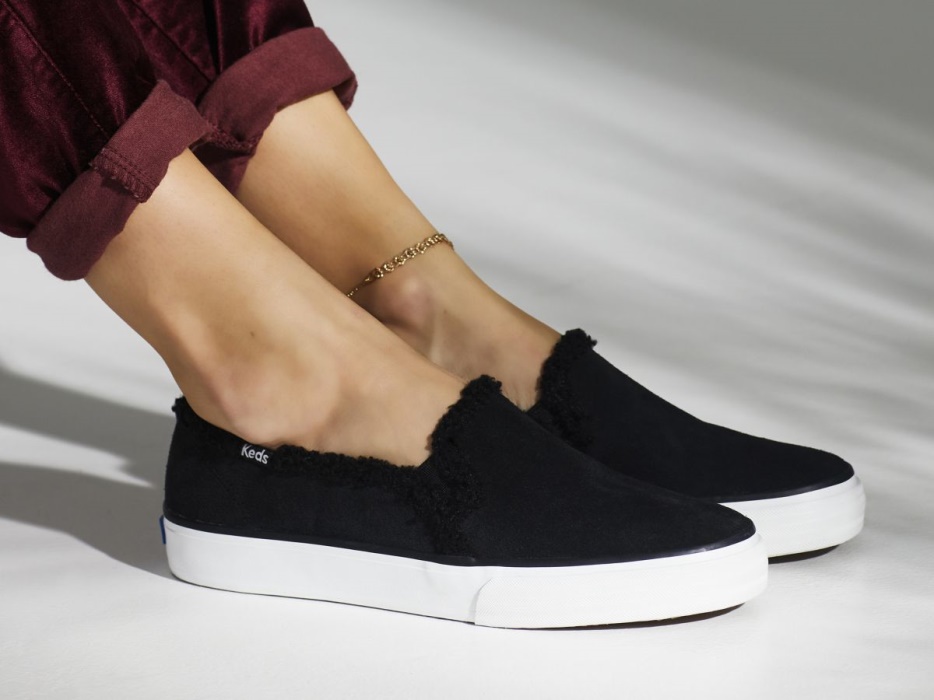 Keds Dubbeldekker Suede Faux Shearling Dames Zwart