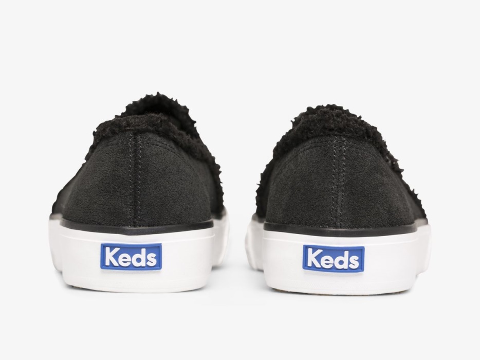 Keds Dubbeldekker Suede Faux Shearling Dames Zwart