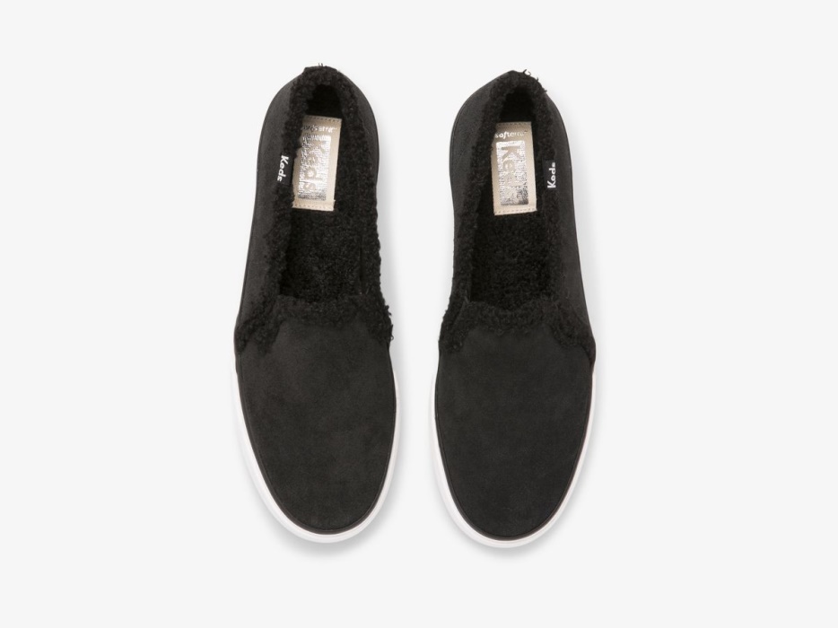 Keds Dubbeldekker Suede Faux Shearling Dames Zwart