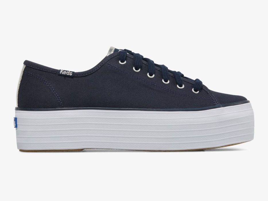 Keds Triple Up Canvas Dames Marineblauw Zilver