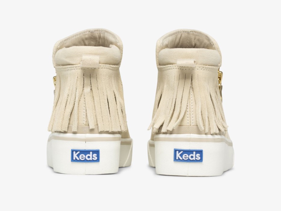 Cooper Suède Suède Keds Sand Met Rits En Franjes