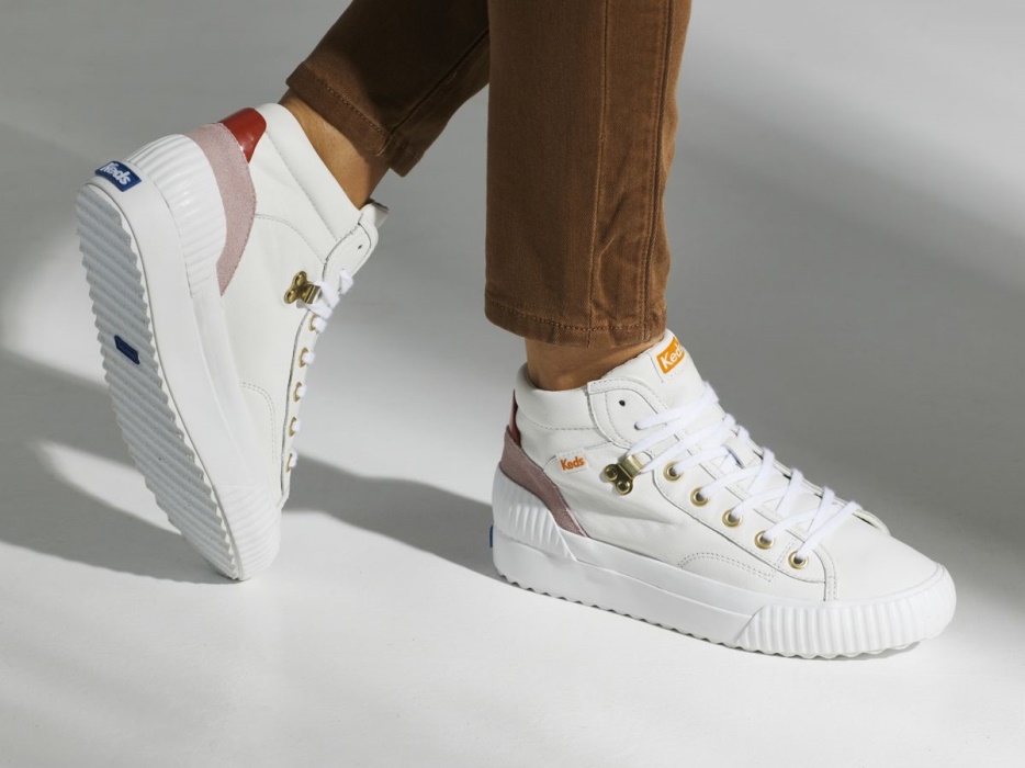 Dames Demi Mid Trx Leer Keds Wit