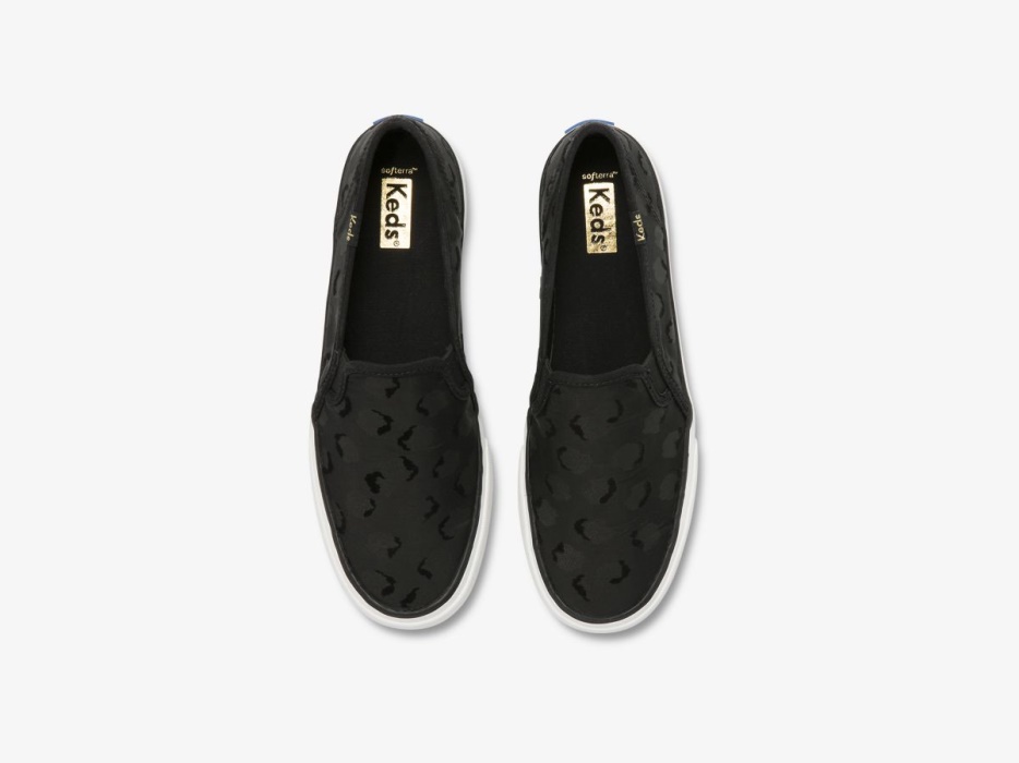 Dames Dubbeldekker Flocked Spot Nylon Keds Zwart