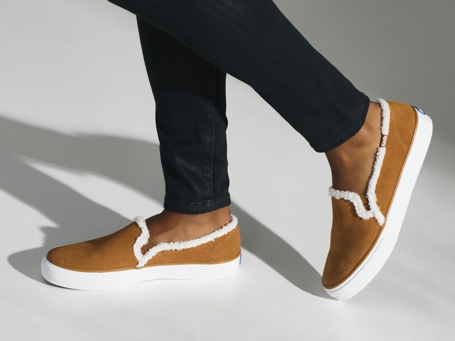 Dames Dubbeldekker Suède Faux Shearling Bruin Keds