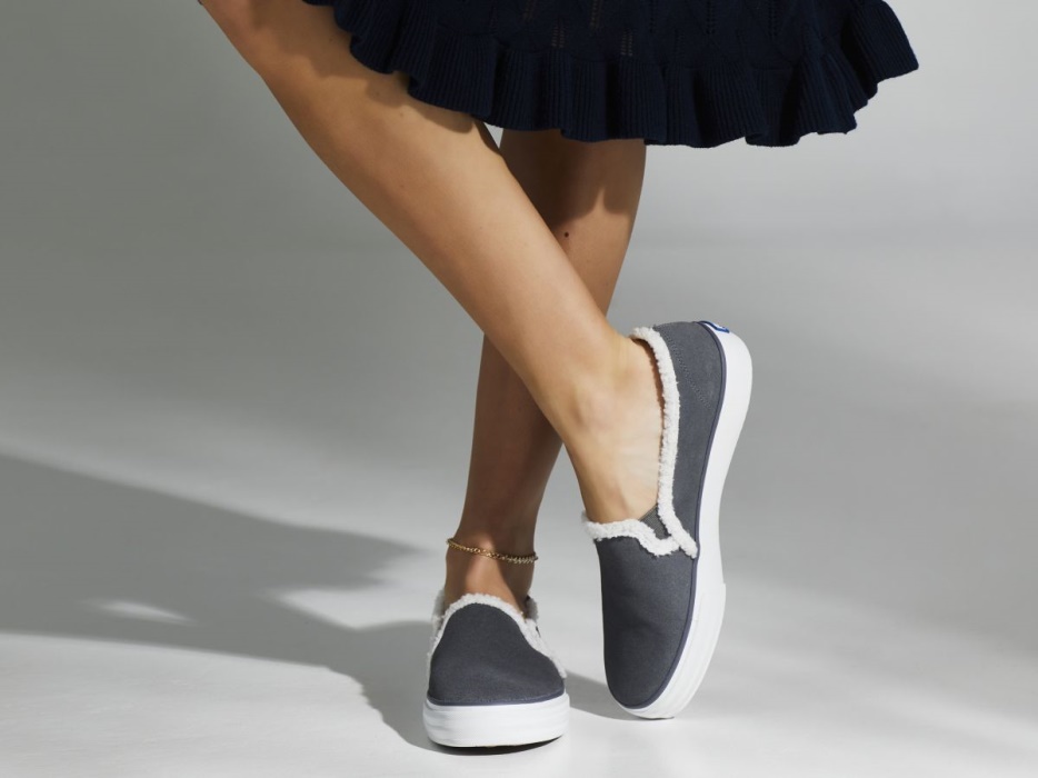 Dames Dubbeldekker Suède Faux Shearling Keds Smoke