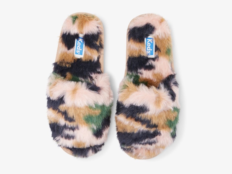 Fuzzy Slipper Voor Dames Groen Camo Keds