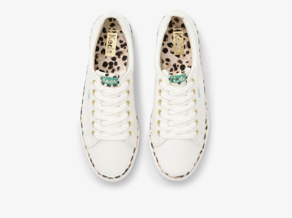 Dames Jump Kick Luipaard Pop Canvas Keds Cream