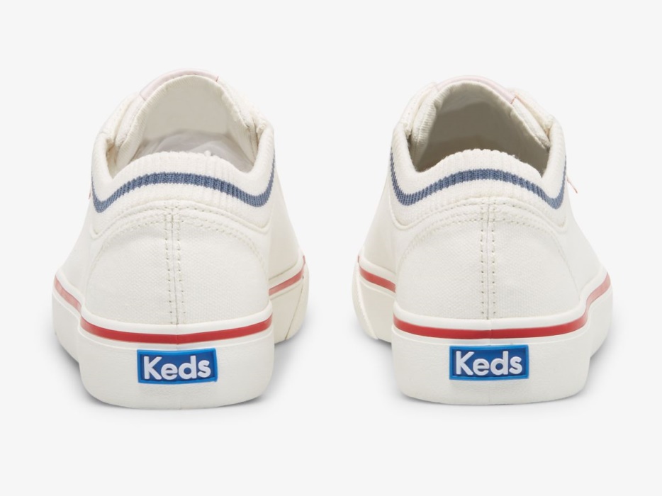 Dames Jump Kick Rib Gebreide Kraag Keds Wit/rood