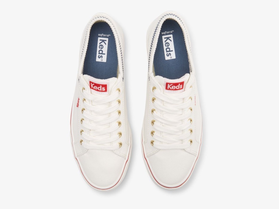 Dames Jump Kick Rib Gebreide Kraag Keds Wit/rood