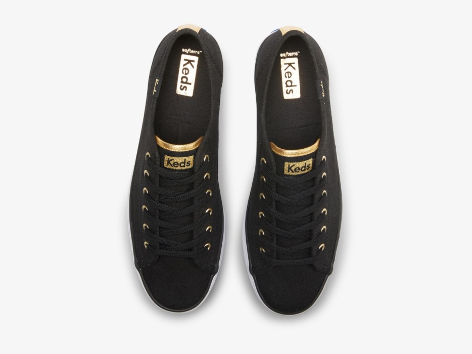 Triple Up Canvas Dames Zwart Goud Keds