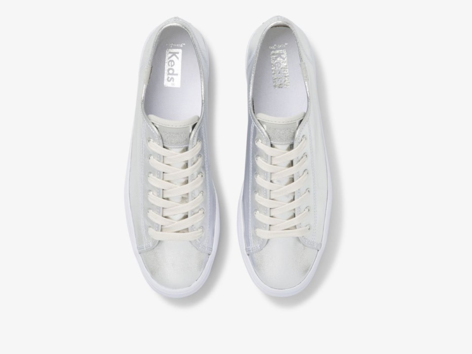 Dames Triple Up Metallic Twill Zilver Keds