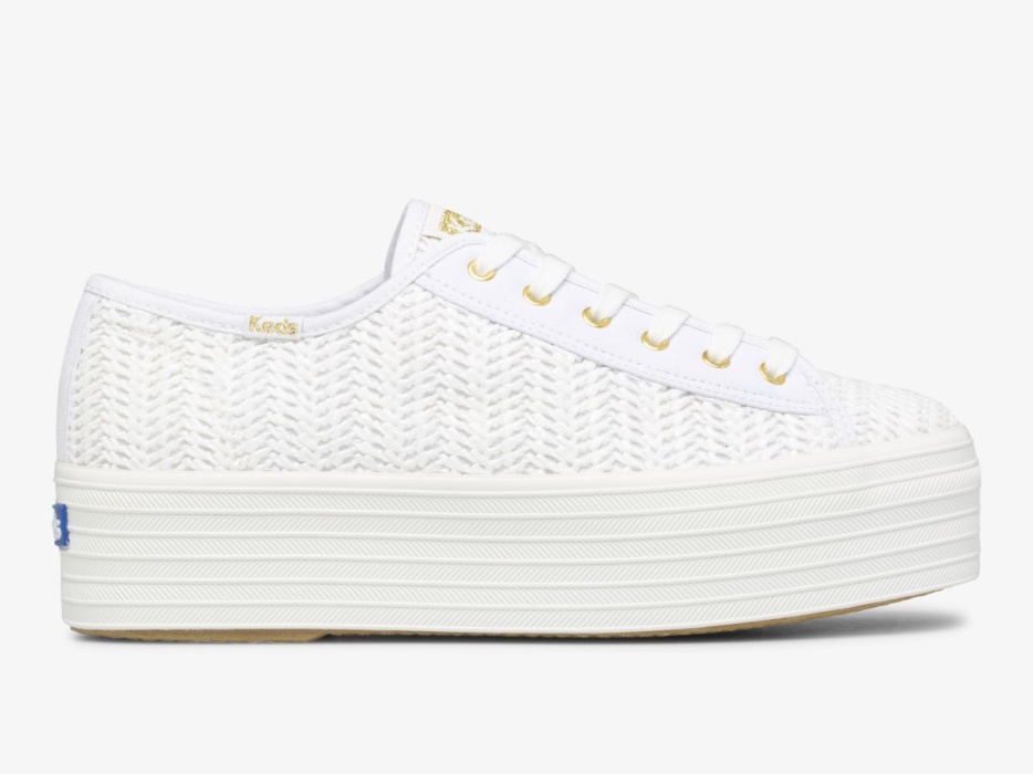 Dames Triple Up Raffia Witte Keds