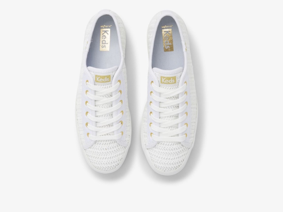 Dames Triple Up Raffia Witte Keds