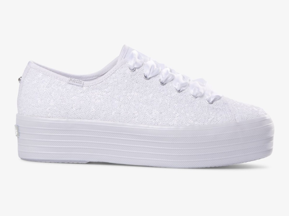Dames Triple Up Pailletten Witte Keds