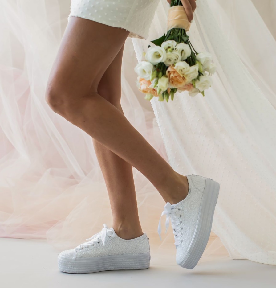 Dames Triple Up Pailletten Witte Keds