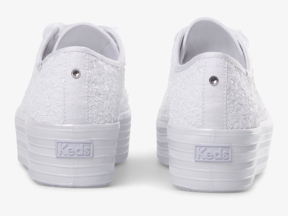 Dames Triple Up Pailletten Witte Keds