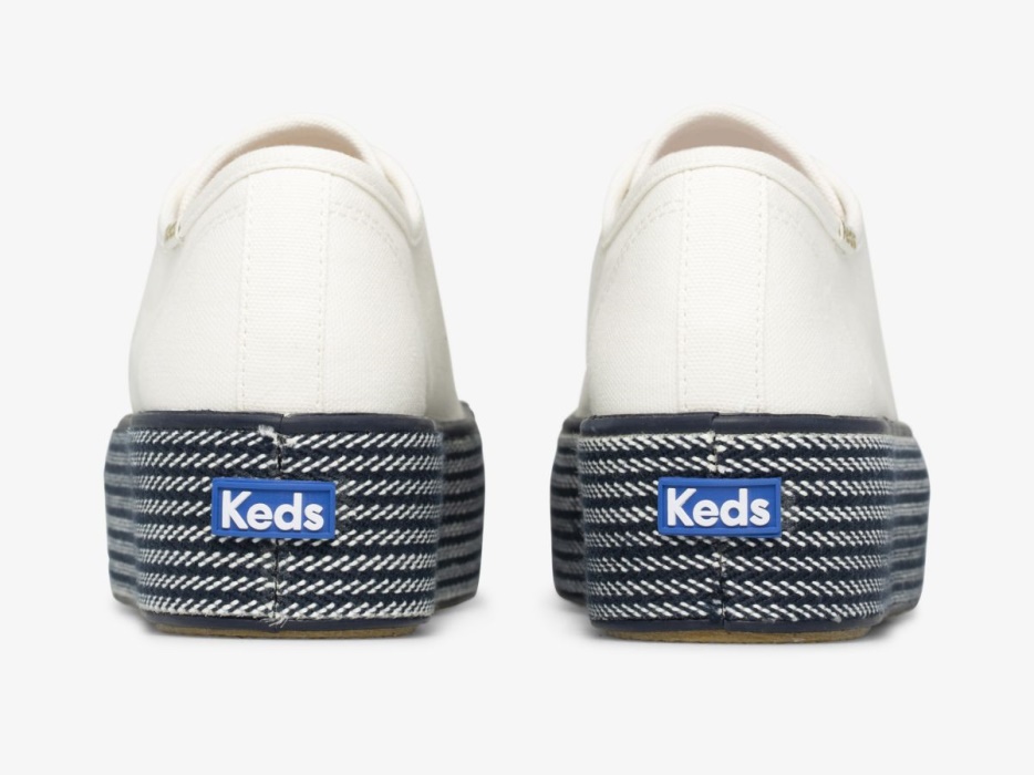 Driedubbele Webbing Canvas Dames Keds Wit Navy