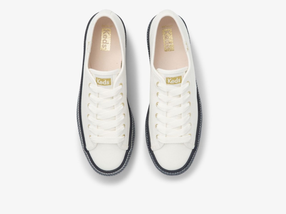 Driedubbele Webbing Canvas Dames Keds Wit Navy
