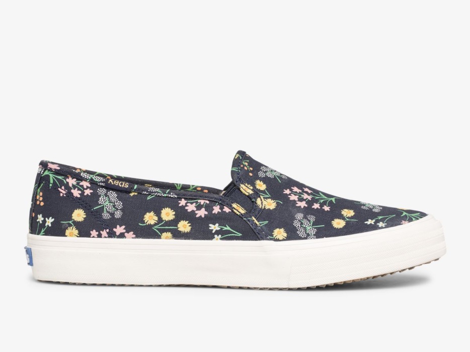 Dames X Rifle Paper Co. Dubbeldekker Petite Fleurs Bedrukte Indigo Keds