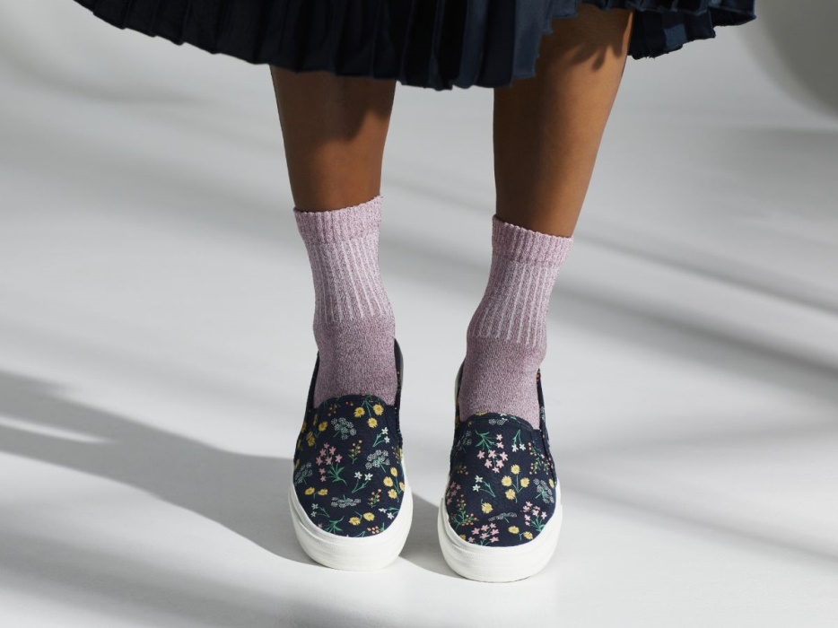 Dames X Rifle Paper Co. Dubbeldekker Petite Fleurs Bedrukte Indigo Keds