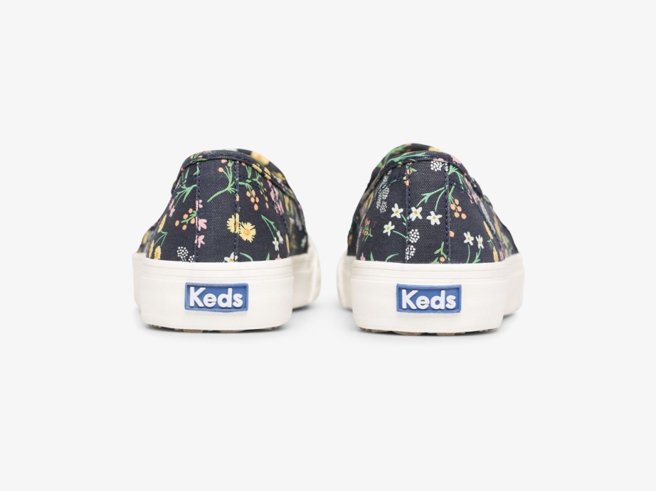 Dames X Rifle Paper Co. Dubbeldekker Petite Fleurs Bedrukte Indigo Keds
