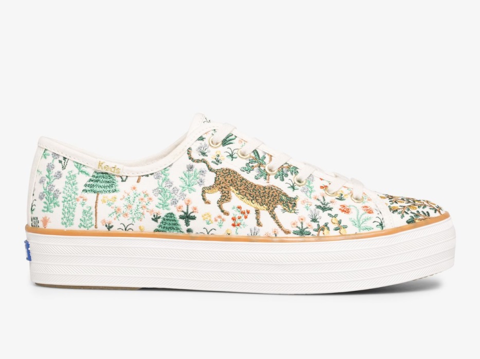 Dames X Rifle Paper Co. Triple Kick Menagerie Geborduurde Keds Crème/multi