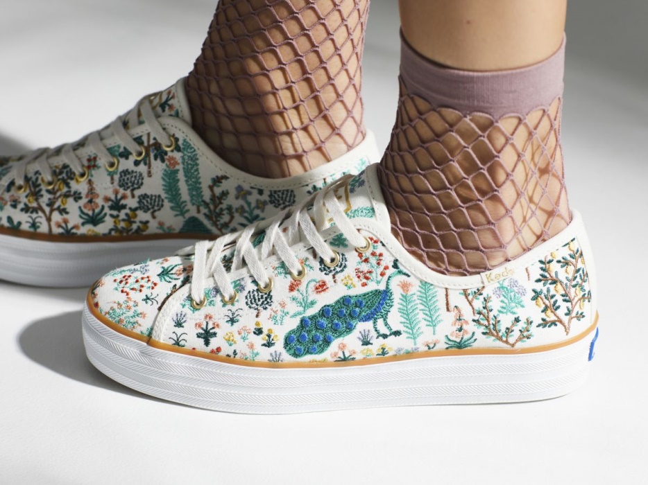 Dames X Rifle Paper Co. Triple Kick Menagerie Geborduurde Keds Crème/multi