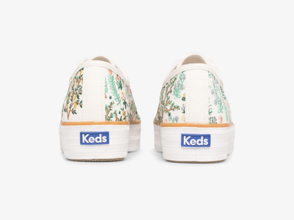 Dames X Rifle Paper Co. Triple Kick Menagerie Geborduurde Keds Crème/multi