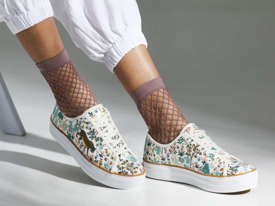 Dames X Rifle Paper Co. Triple Kick Menagerie Geborduurde Keds Crème/multi