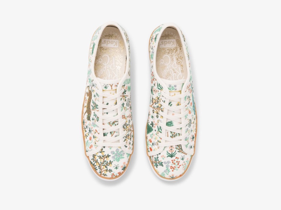 Dames X Rifle Paper Co. Triple Kick Menagerie Geborduurde Keds Crème/multi