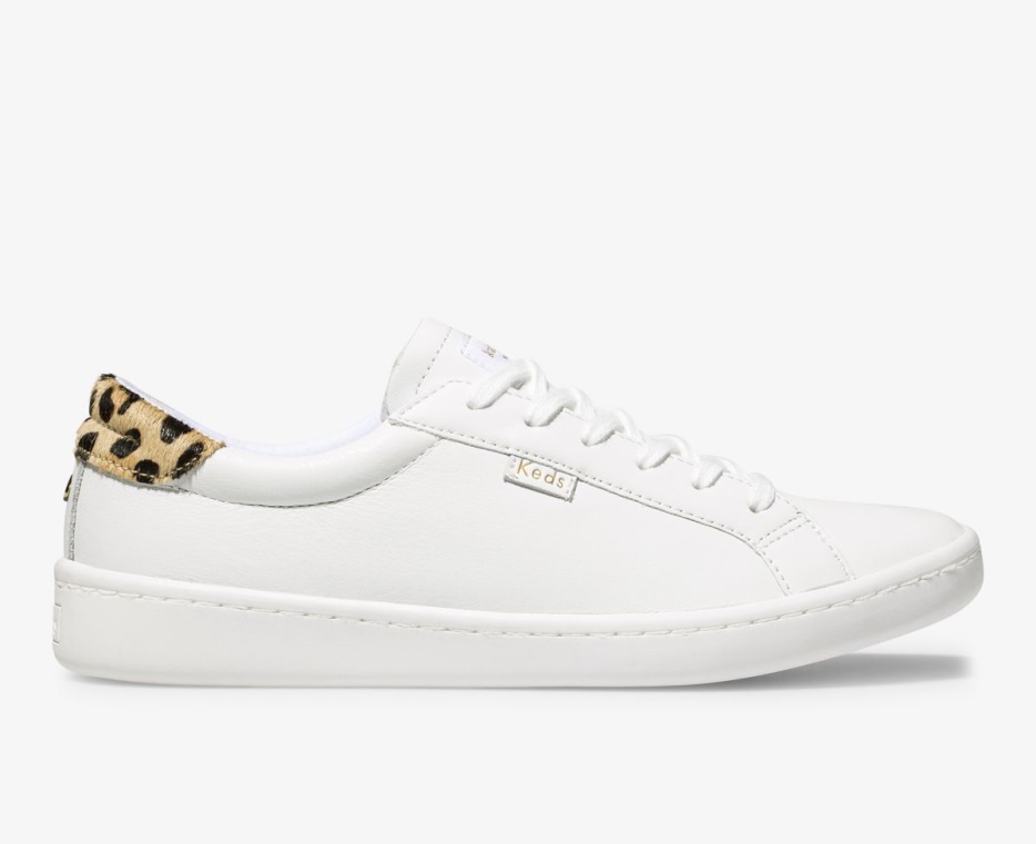 Dames X Kate Spade New York Ace Leer Kalfshaar Keds Wit Luipaard