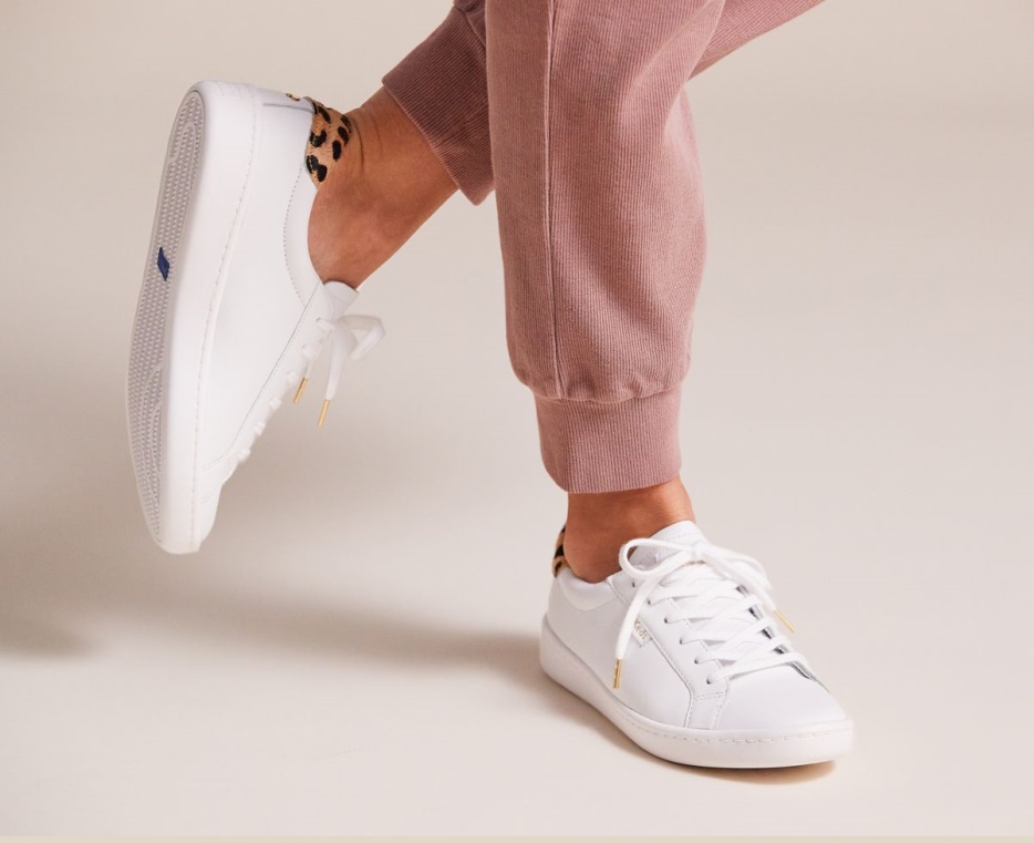 Dames X Kate Spade New York Ace Leer Kalfshaar Keds Wit Luipaard