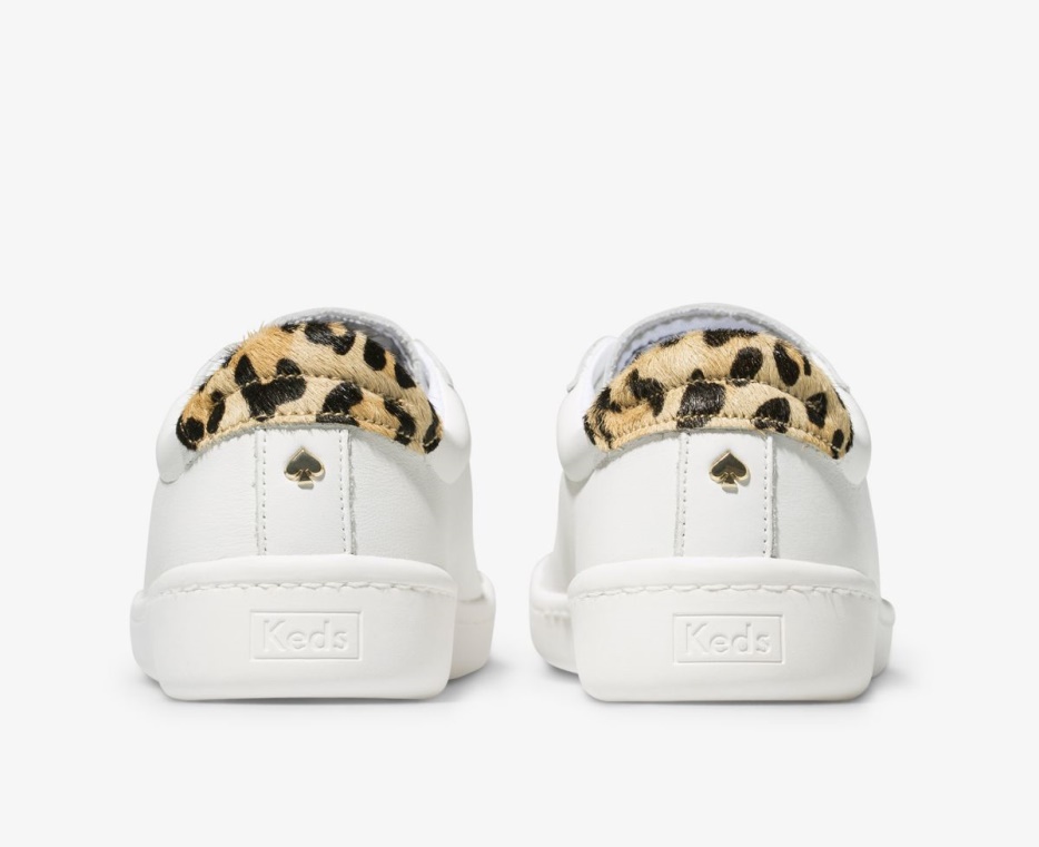 Dames X Kate Spade New York Ace Leer Kalfshaar Keds Wit Luipaard