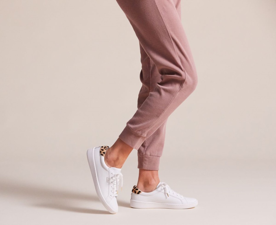 Dames X Kate Spade New York Ace Leer Kalfshaar Keds Wit Luipaard