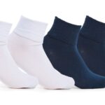 Big Kid's Kids 4 Pk Half Kussen Turn Cuff Wit/navy Keds