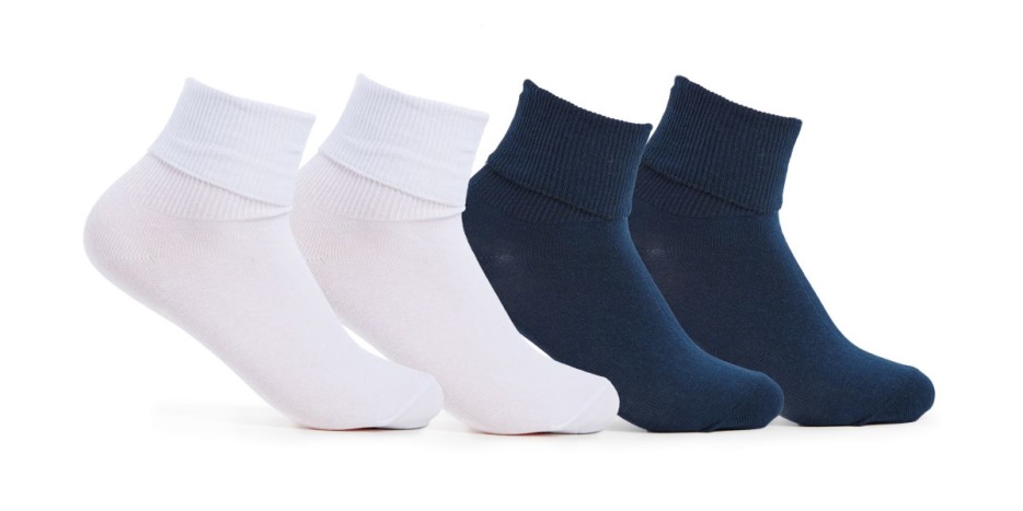 big_kids_kids_4_pk_half_kussen_turn_cuff_wit_navy_keds.jpg Big Kid's Kids 4 Pk Half Kussen Turn Cuff Wit/navy Keds - Afbeelding 1