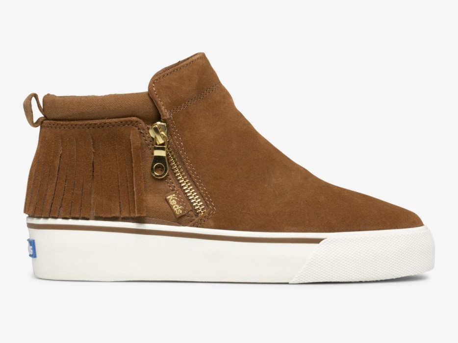 dames_cooper_zip_fringe_suede_bruin_keds.jpg Dames Cooper Zip Fringe Suède Bruin Keds - Afbeelding 1