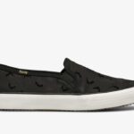 Dames Dubbeldekker Flocked Spot Nylon Keds Zwart