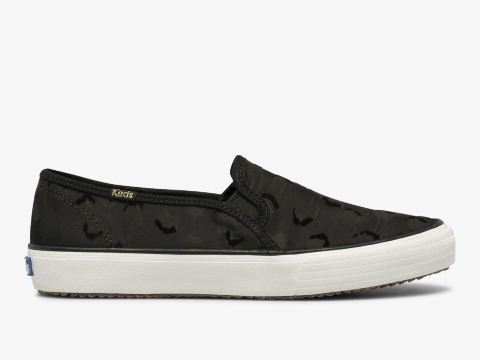 dames_dubbeldekker_flocked_spot_nylon_keds_zwart.jpg Dames Dubbeldekker Flocked Spot Nylon Keds Zwart - Afbeelding 1