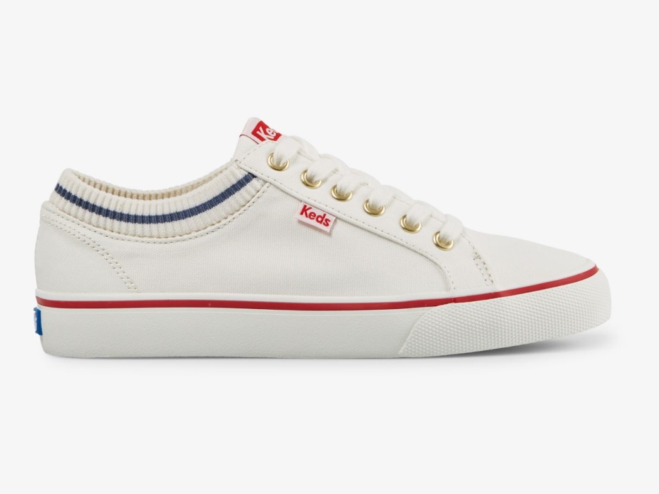 dames_jump_kick_rib_gebreide_kraag_keds_wit_rood.jpg Dames Jump Kick Rib Gebreide Kraag Keds Wit/rood - Afbeelding 1