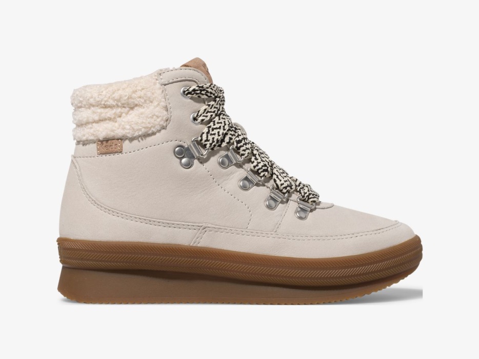 Dames Midland Laars Luxe Leer Faux Shearling En Thinsulatetrade Cream Keds - Afbeelding 1