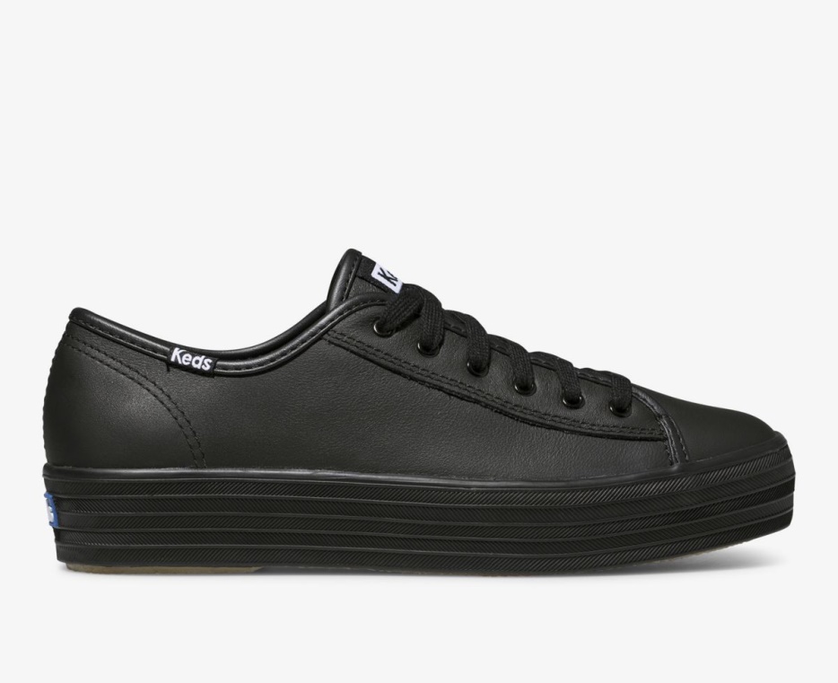 dames_triple_kick_leer_zwart_keds.jpg Dames Triple Kick Leer Zwart Keds - Afbeelding 1
