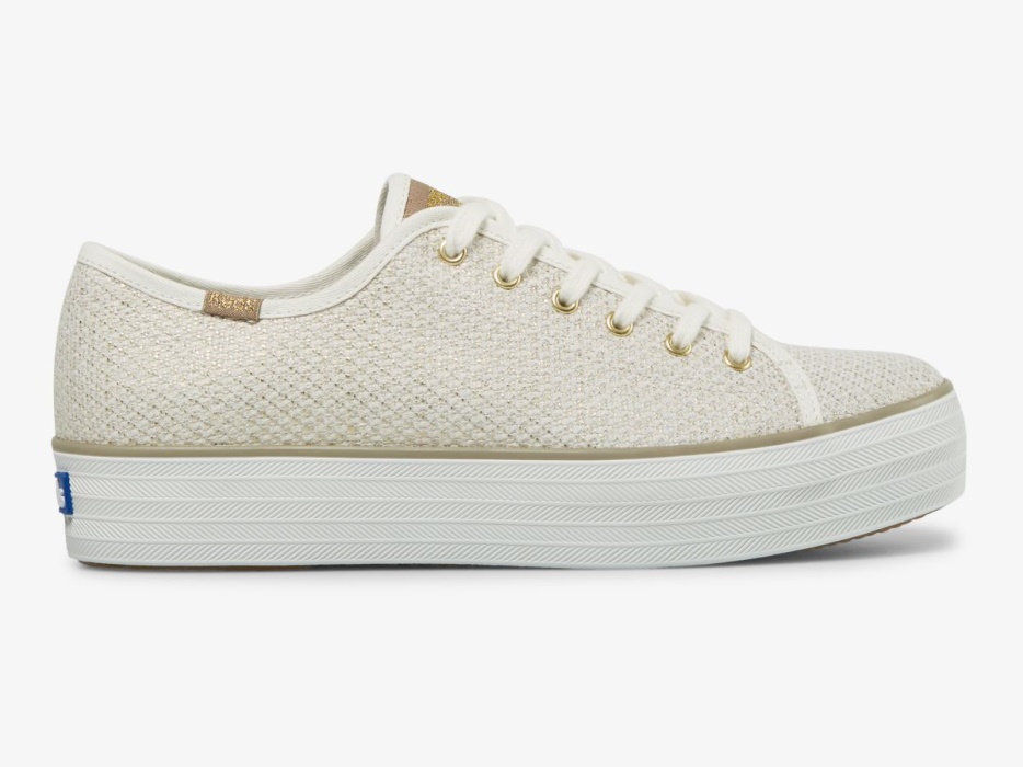 dames_triple_kick_metallic_geweven_creme_gouden_keds.jpg Dames Triple Kick Metallic Geweven Crème Gouden Keds - Afbeelding 1