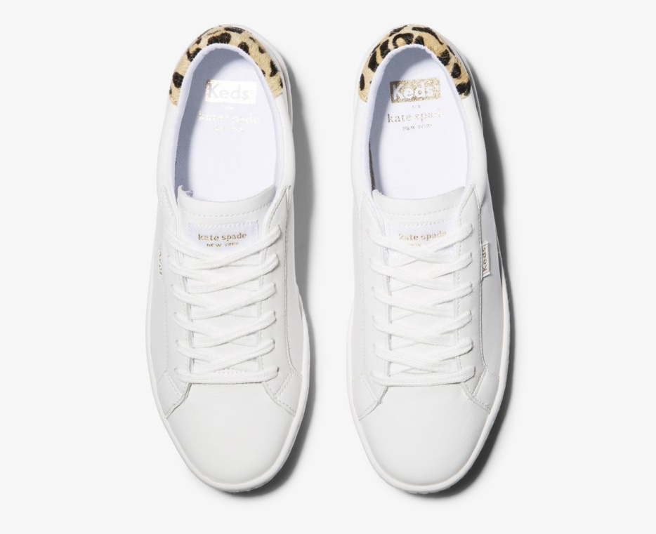 Dames X Kate Spade New York Ace Leer Kalfshaar Keds Wit Luipaard - Afbeelding 5