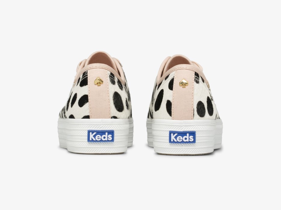 Dames X Kate Spade New York Triple Kick Oversized Dot Kalfshaar Keds Wit Roze - Afbeelding 2