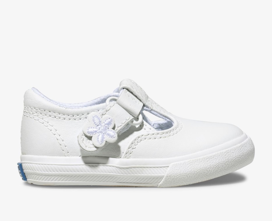Daphne T-strap Leren Sneaker Voor Grote Kinderen Wit Keds - Afbeelding 1