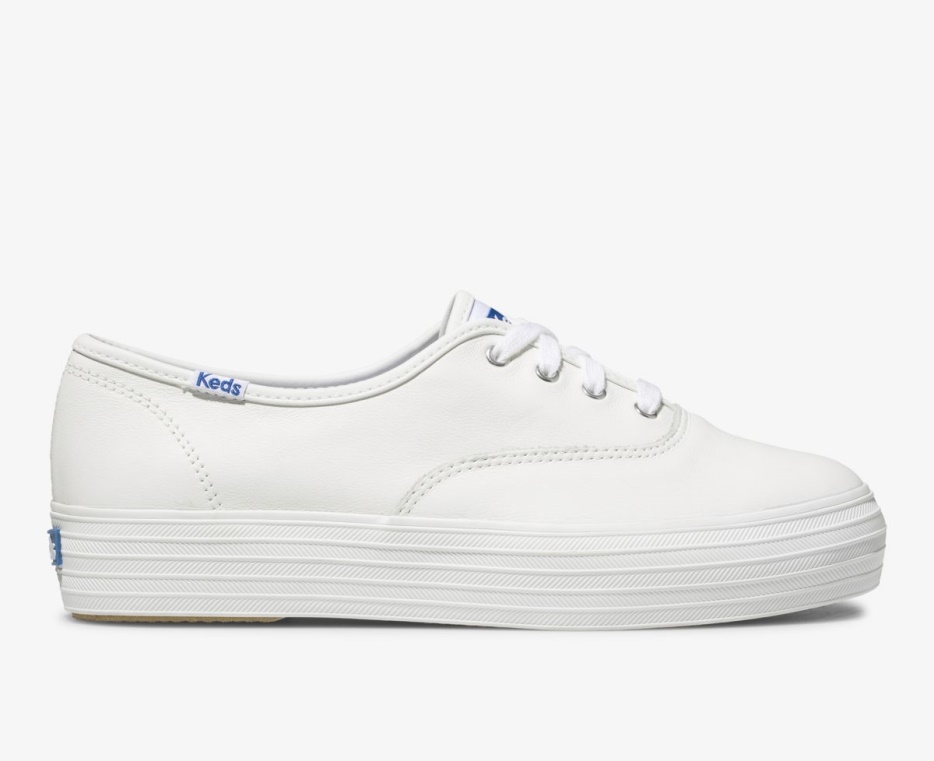drievoudige_leren_keds_dames_wit.jpg Drievoudige Leren Keds Dames Wit - Afbeelding 1
